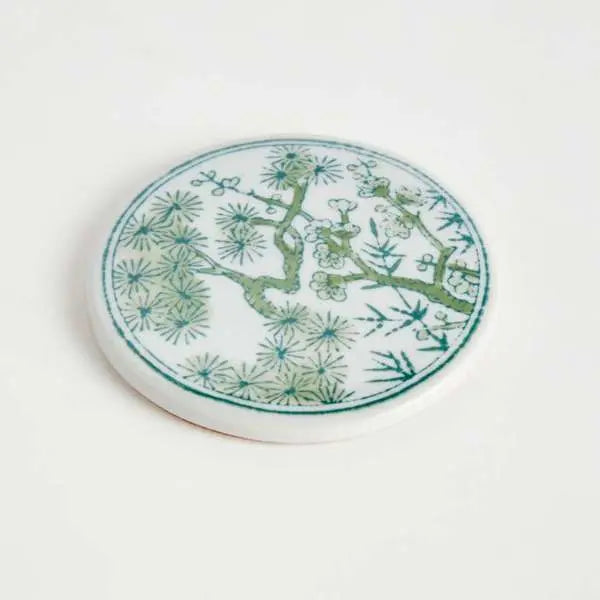 Imperial Coasters - Set of 6 Green & White Chinoiserie Ceramic Coasters - Villa Decor & Design