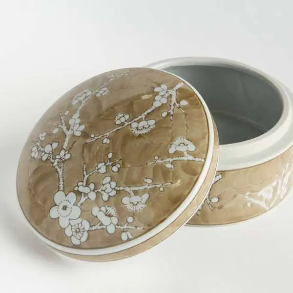 Province Empress Round Lidded Catchall Box (Small or Large) | Taupe Chinoiserie Porcelain Catchall Box Napa Home & Garden