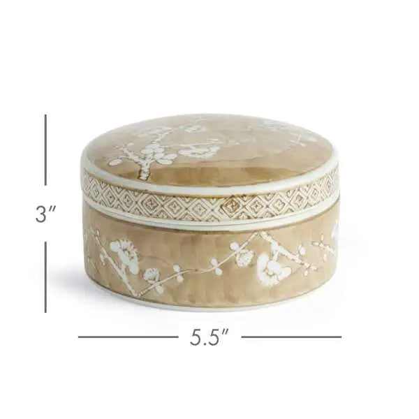 Province Empress Round Lidded Catchall Box (Small or Large) | Taupe Chinoiserie Porcelain Catchall Box Villa Decor & Design
