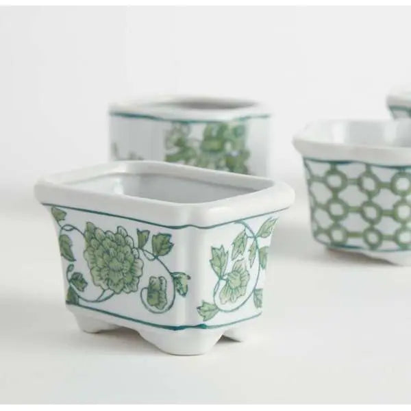 Imperial Assorted Mini Pots - Set of 4 Green & White Chinoiserie Ceramics - Villa Decor & Design