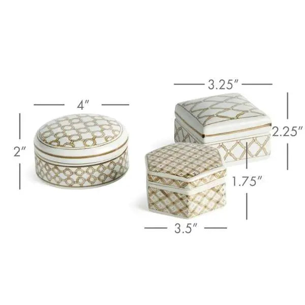 Province Lidded Boxes ST/3 | Taupe Chinoiserie Porcelain Lidded Boxes Napa Home & Garden