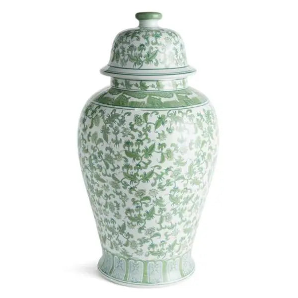 Imperial Blossom Grande Lidded Ginger Jar | Green Chinoiserie Porcelain Ginger Jar Napa Home & Garden