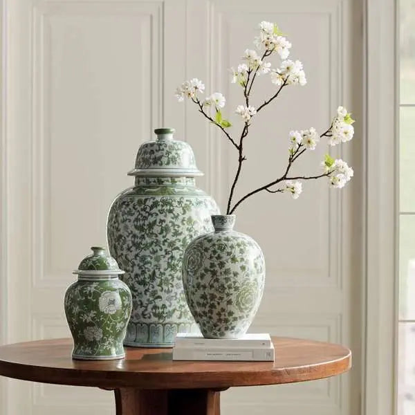 Green Chinoiserie Ginger Jar | Imperial Blossom Grande Lidded Porcelain Jar
