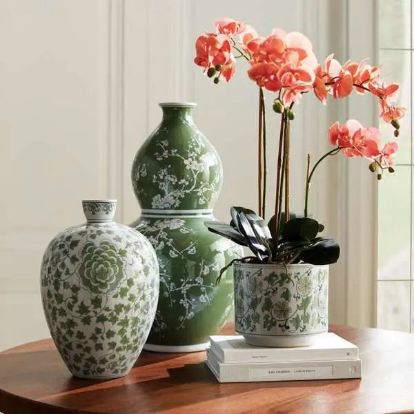 Imperial Ivy Bottle Vase | Green Chinoiserie Porcelain Bottle Vase Napa Home & Garden