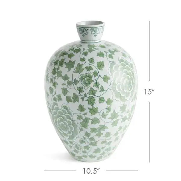 Imperial Ivy Bottle Vase | Green Chinoiserie Porcelain Bottle Vase Napa Home & Garden