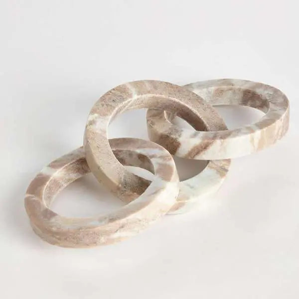Janelle Marble Link Sculpture - 13" Brown & White Honed Marble Links - Villa Decor & Design