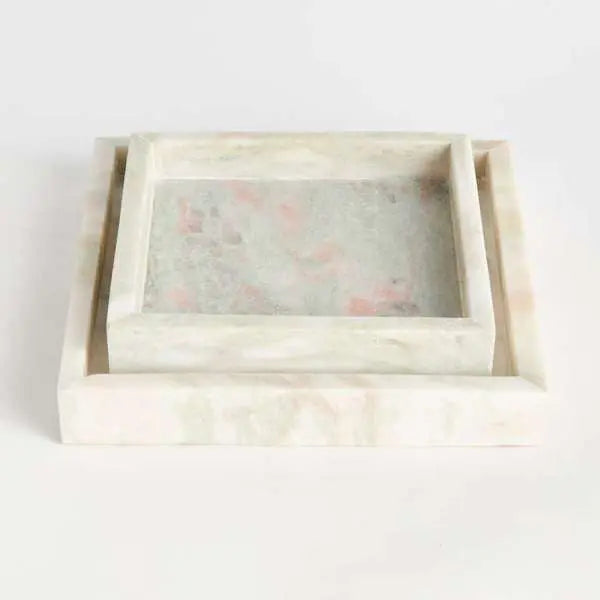 Johanna Square Marble Trays - Set of 2 Green & Pink Veined Marble Trays - Villa Decor & Design