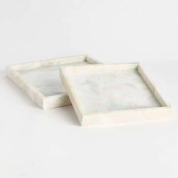 Johanna Square Marble Trays - Set of 2 Green & Pink Veined Marble Trays - Villa Decor & Design