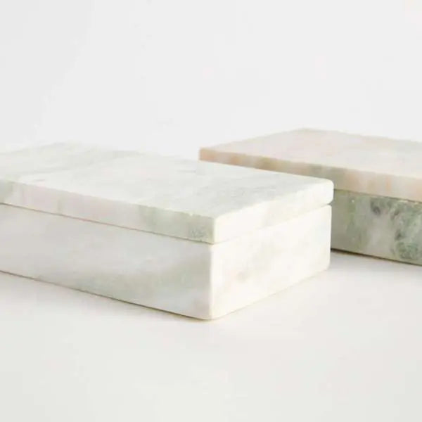 Johanna Marble Lidded Boxes - Set of 2 Green & Pink Veined Marble Boxes - Villa Decor & Design