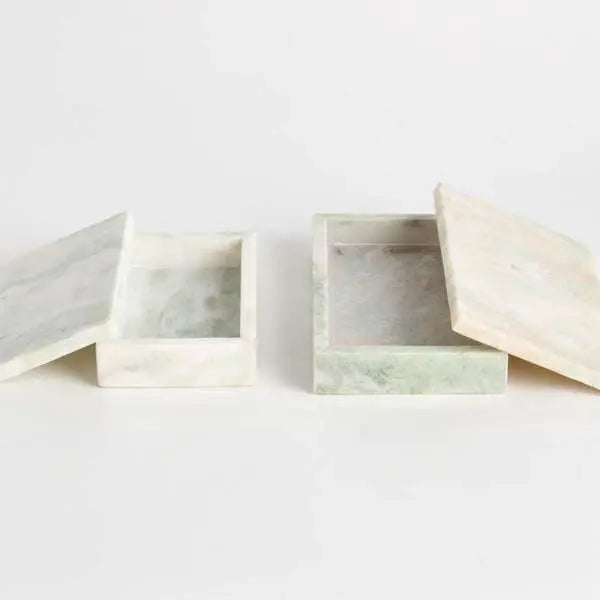 Johanna Marble Lidded Boxes - Set of 2 Green & Pink Veined Marble Boxes - Villa Decor & Design
