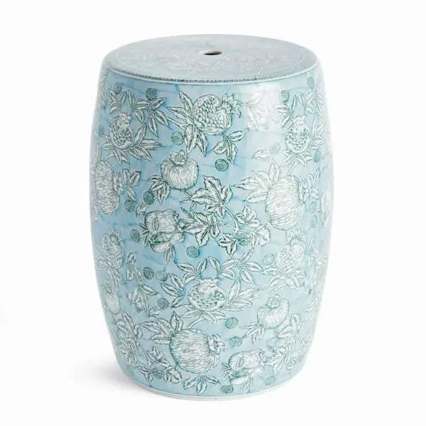 Pomegranate Sketch Stool | Blue and White Porcelain Stool - Villa Decor & Design
