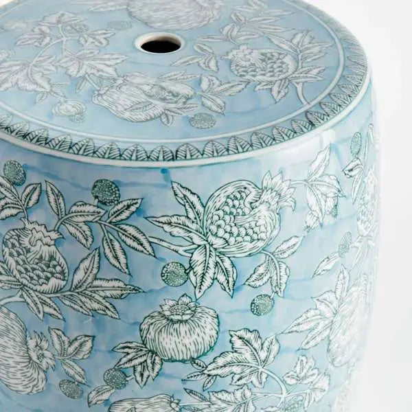Pomegranate Sketch Stool | Blue and White Porcelain Stool - Villa Decor & Design