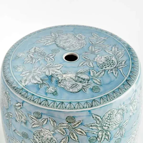 Pomegranate Sketch Stool | Blue and White Porcelain Stool - Villa Decor & Design