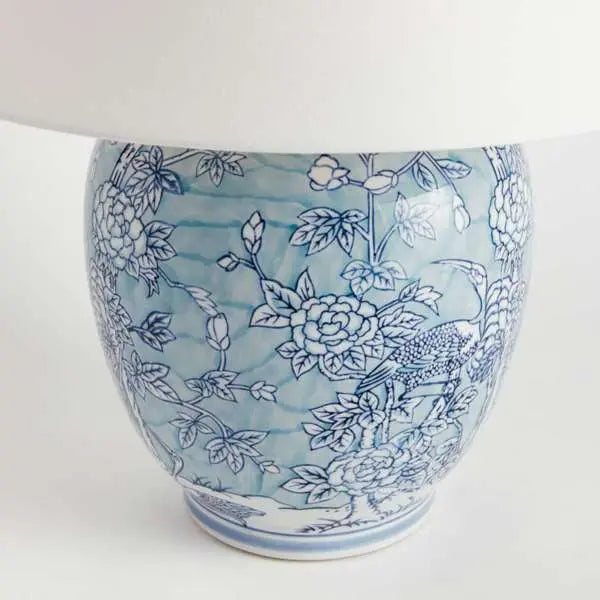 Hanni Chinoiserie Lamp - Blue & White Porcelain Lamp with Crystal Base