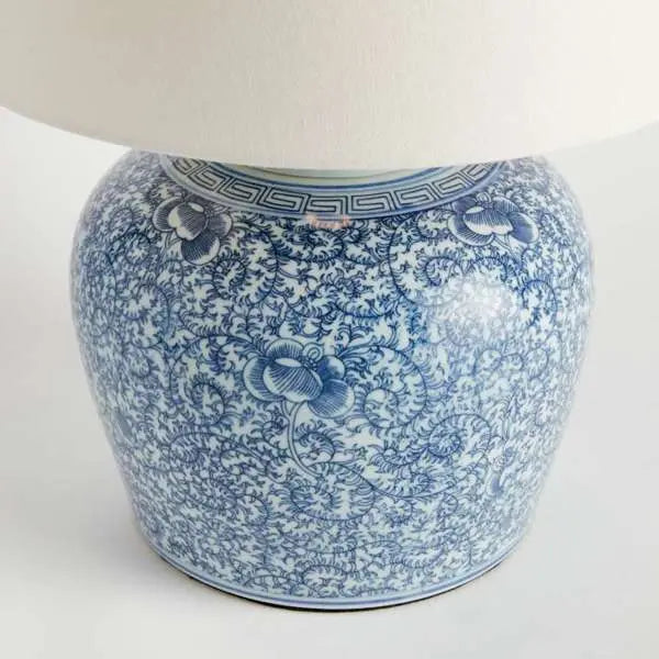 Vivian Chinoiserie Lamp - 21.75" Blue & White Porcelain & Crystal Lamp - Villa Decor & Design