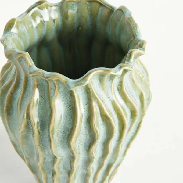Esmeralda Vase - 10" Sculptural Reactive Green Ceramic Vase - Villa Decor & Design