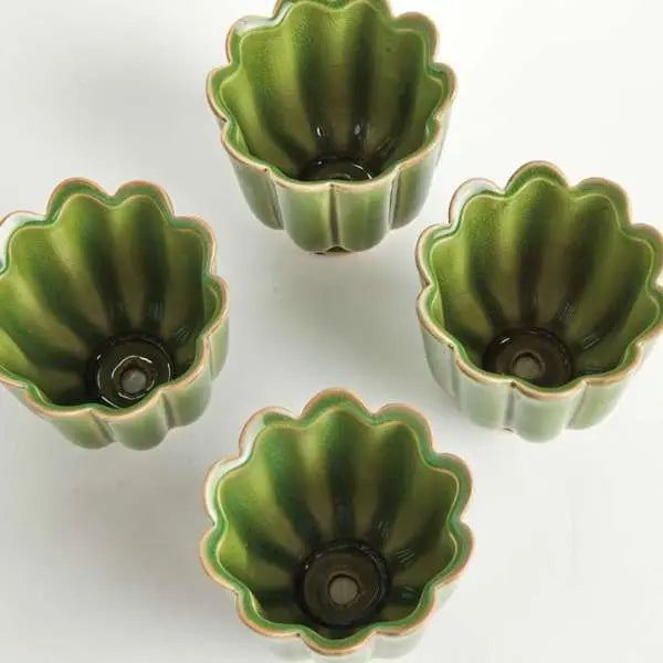 Freya Mini Pots - Set of 4 Scalloped Reactive Glaze Planters (Green or Teal) - Villa Decor & Design