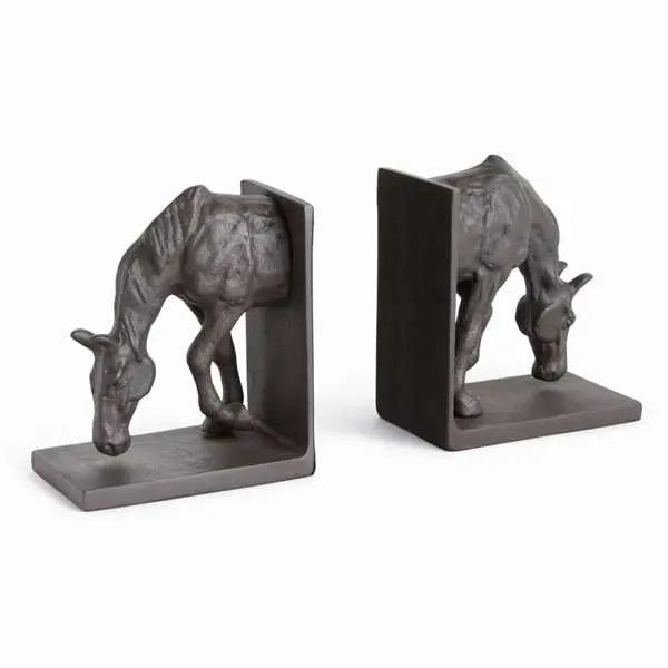 Horse Bookends - Set of 2 Black Bronze Cast Aluminum Horse Sculptures - Villa Decor & Design