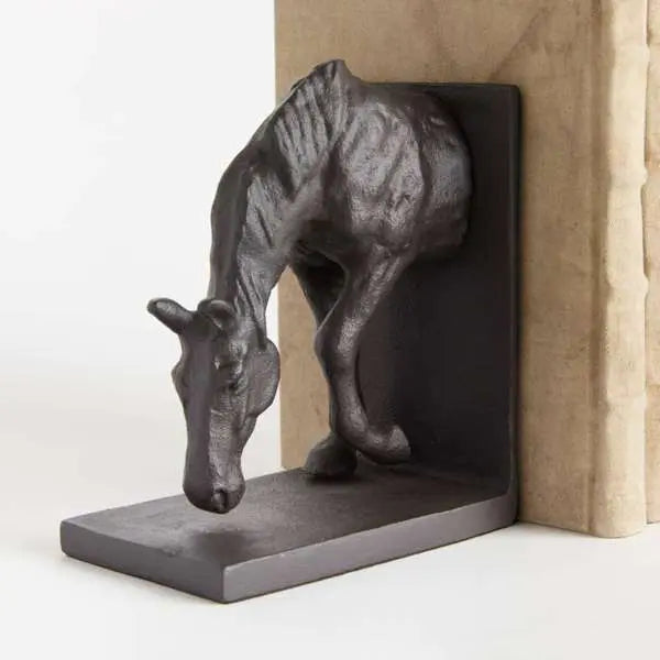 Horse Bookends - Set of 2 Black Bronze Cast Aluminum Horse Sculptures - Villa Decor & Design