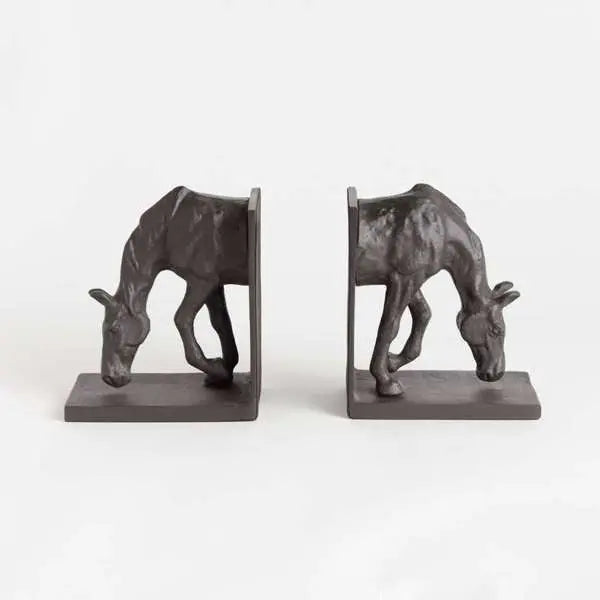 Horse Bookends - Set of 2 Black Bronze Cast Aluminum Horse Sculptures - Villa Decor & Design