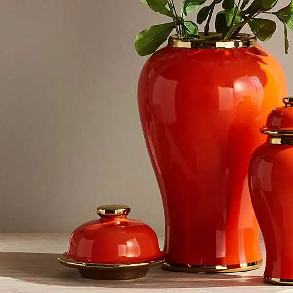 Eva Lidded Ginger Jar - High-Gloss Orange & Gold Ceramic Jar (Small or Large) Napa Home & Garden