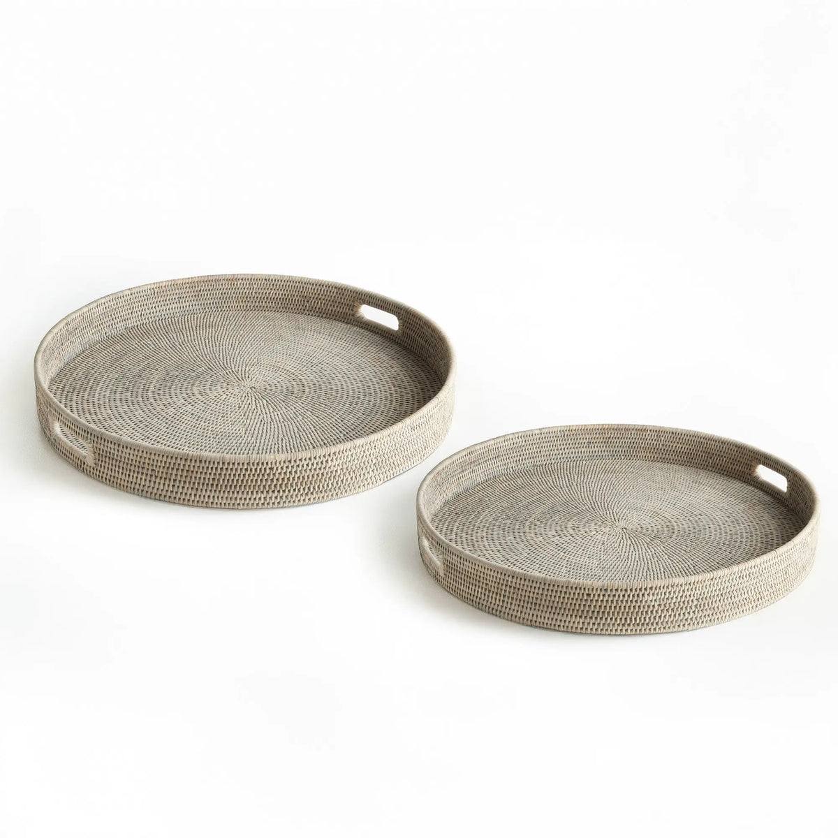 Burma Rattan Round Ottoman Trays Lg Set of 2