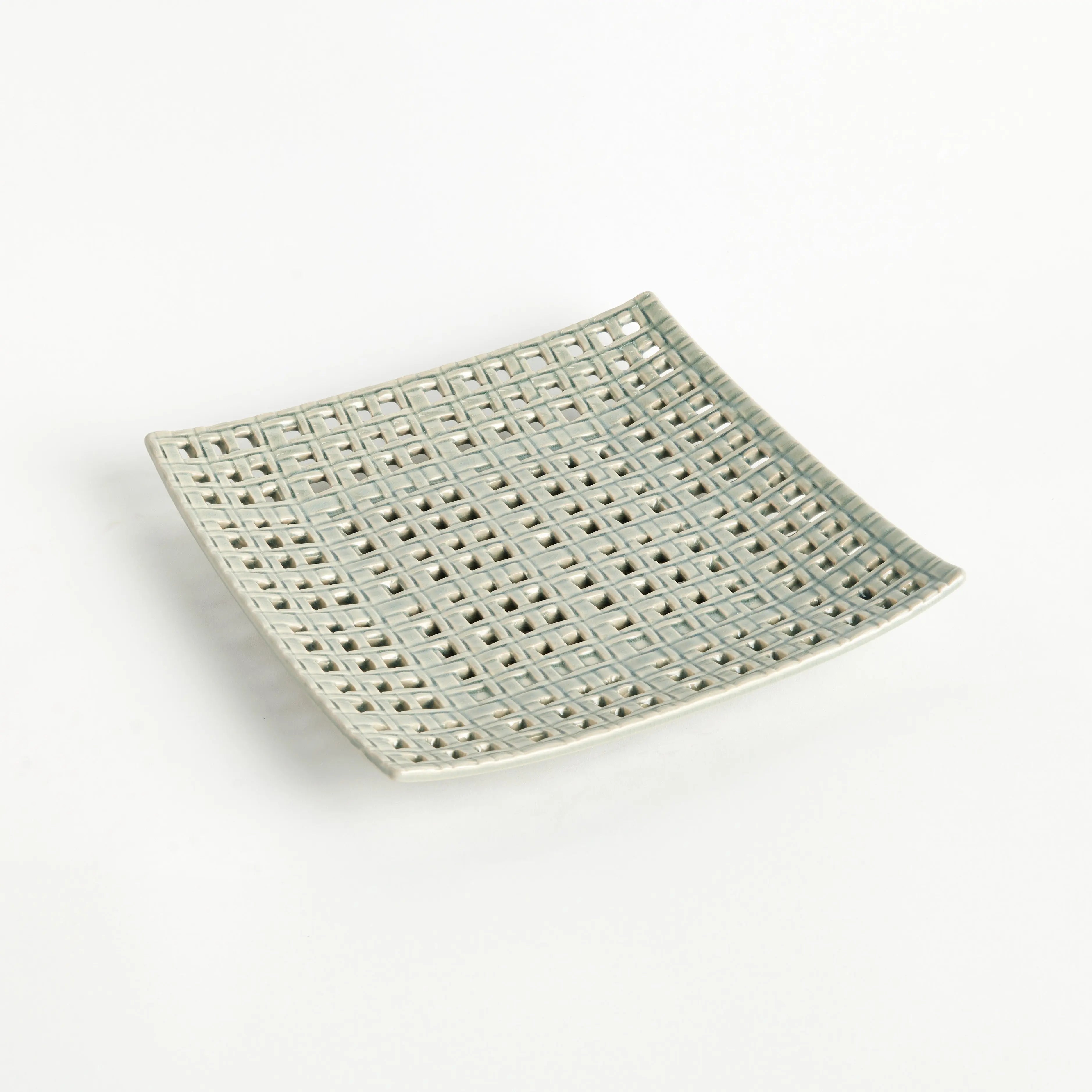 Emily Stoneware Tray - Sand-Casted Open Weave Decorative Accent (Square or Rectangular) - Villa Decor & Design