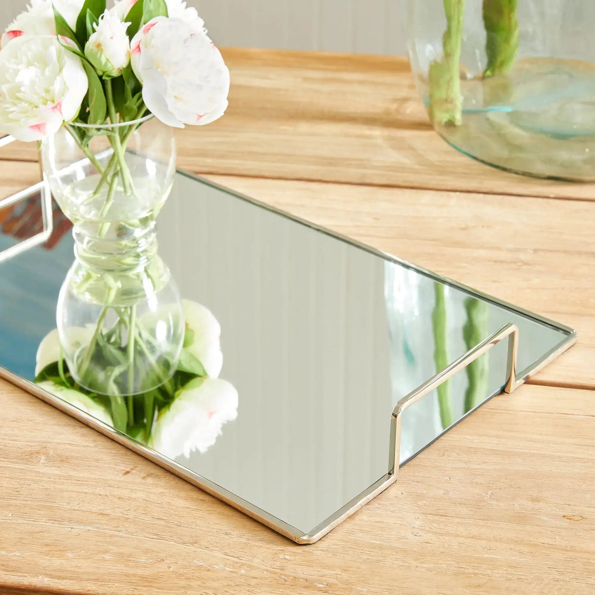 Covina large gold-tone tray with flowers, different angle