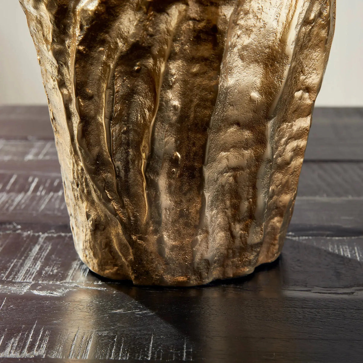 Arbre large gold cast aluminum vase, front view