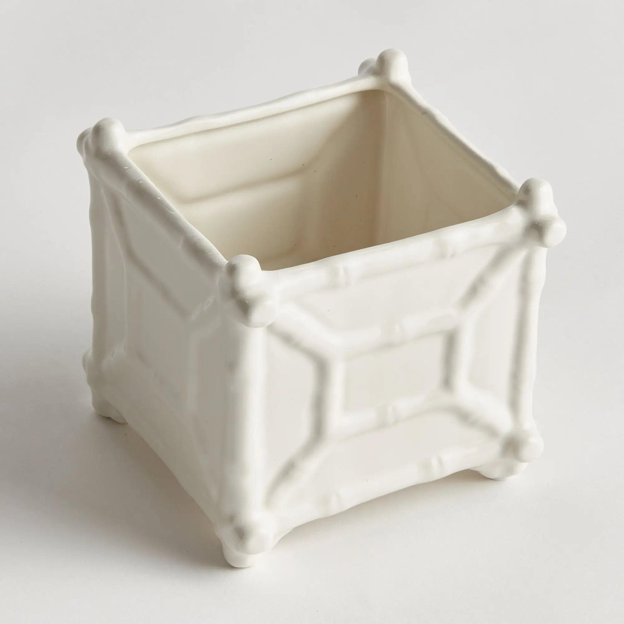 Chinoiserie Bamboo Cachepot - Classic White Ceramic Planter (Small or Large) - Villa Decor & Design