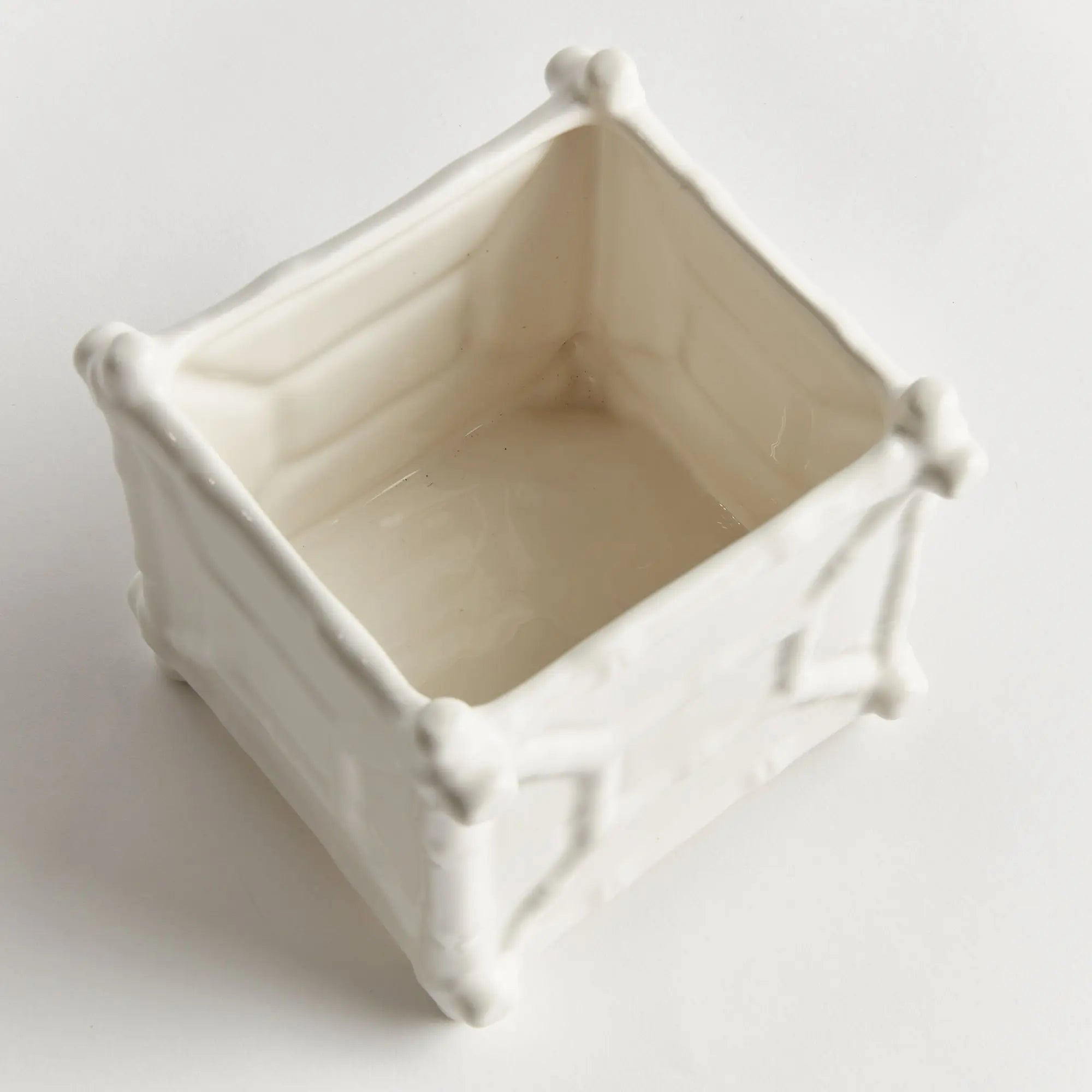 Chinoiserie Bamboo Cachepot - Classic White Ceramic Planter (Small or Large) - Villa Decor & Design