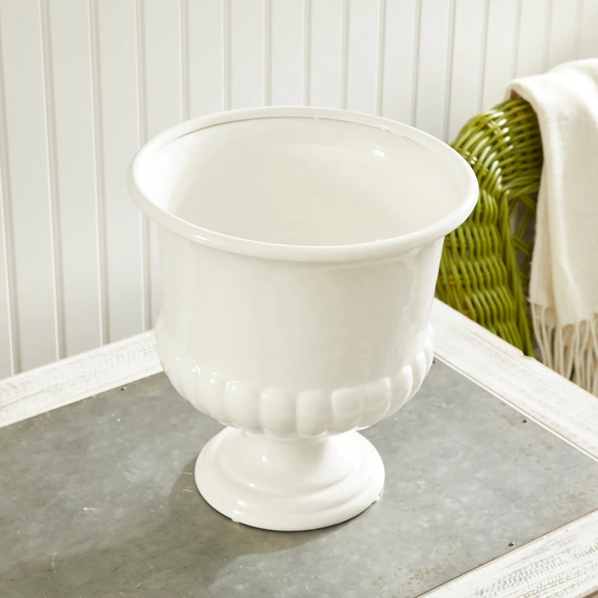 Mirabelle Decorative Pedestal Bowl in classic white clay - SMALL