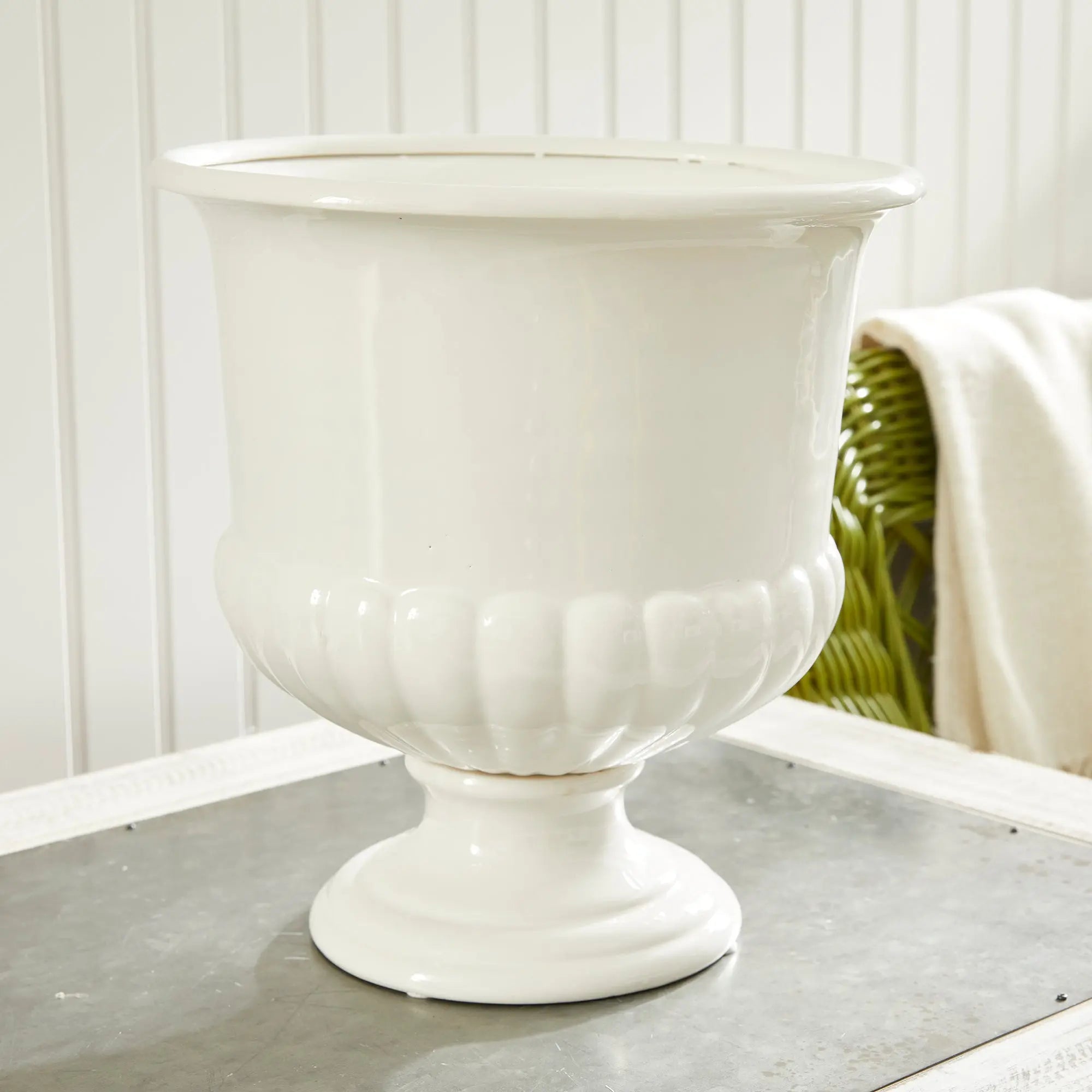 Mirabelle Decorative Pedestal Bowl in classic white clay - SMALL