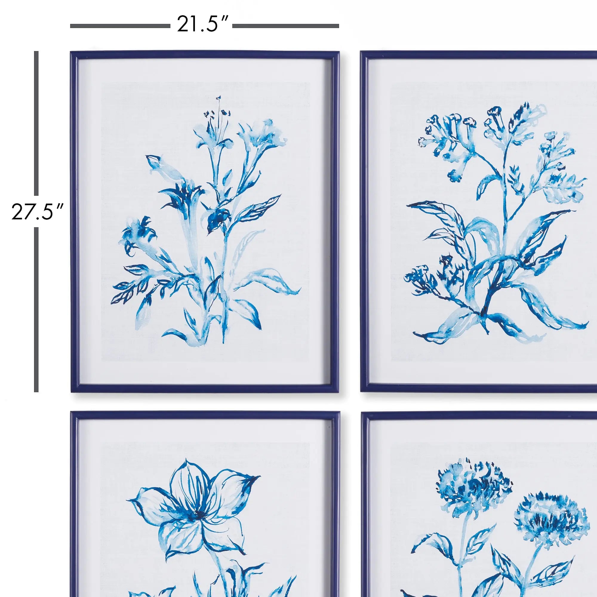 INDIGO WATERCOLOR BOTANICAL PRINTS, SET OF 4 Villa Decor & Design