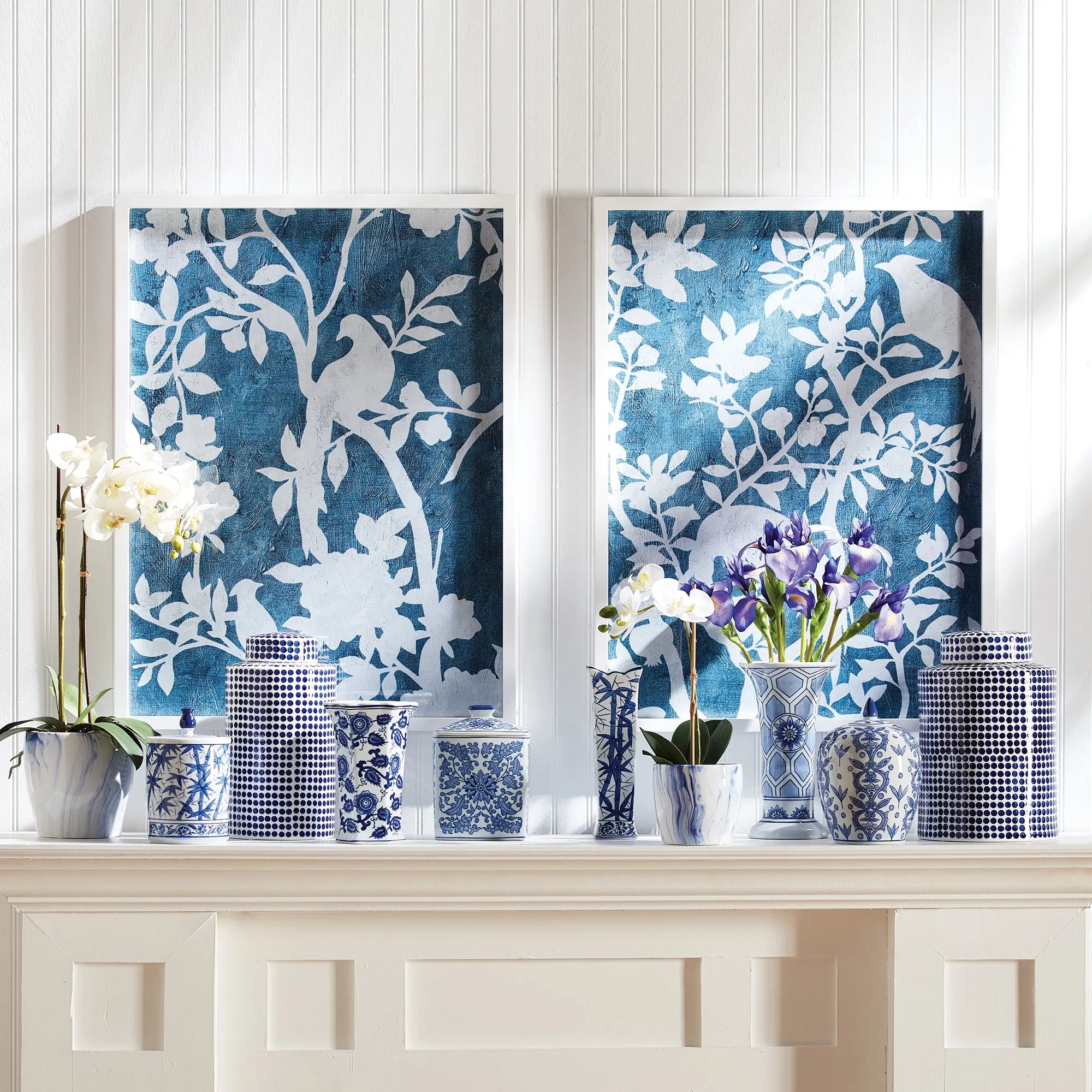 AVIARY CYANO PRINTS, SET OF 2 Villa Decor & Design