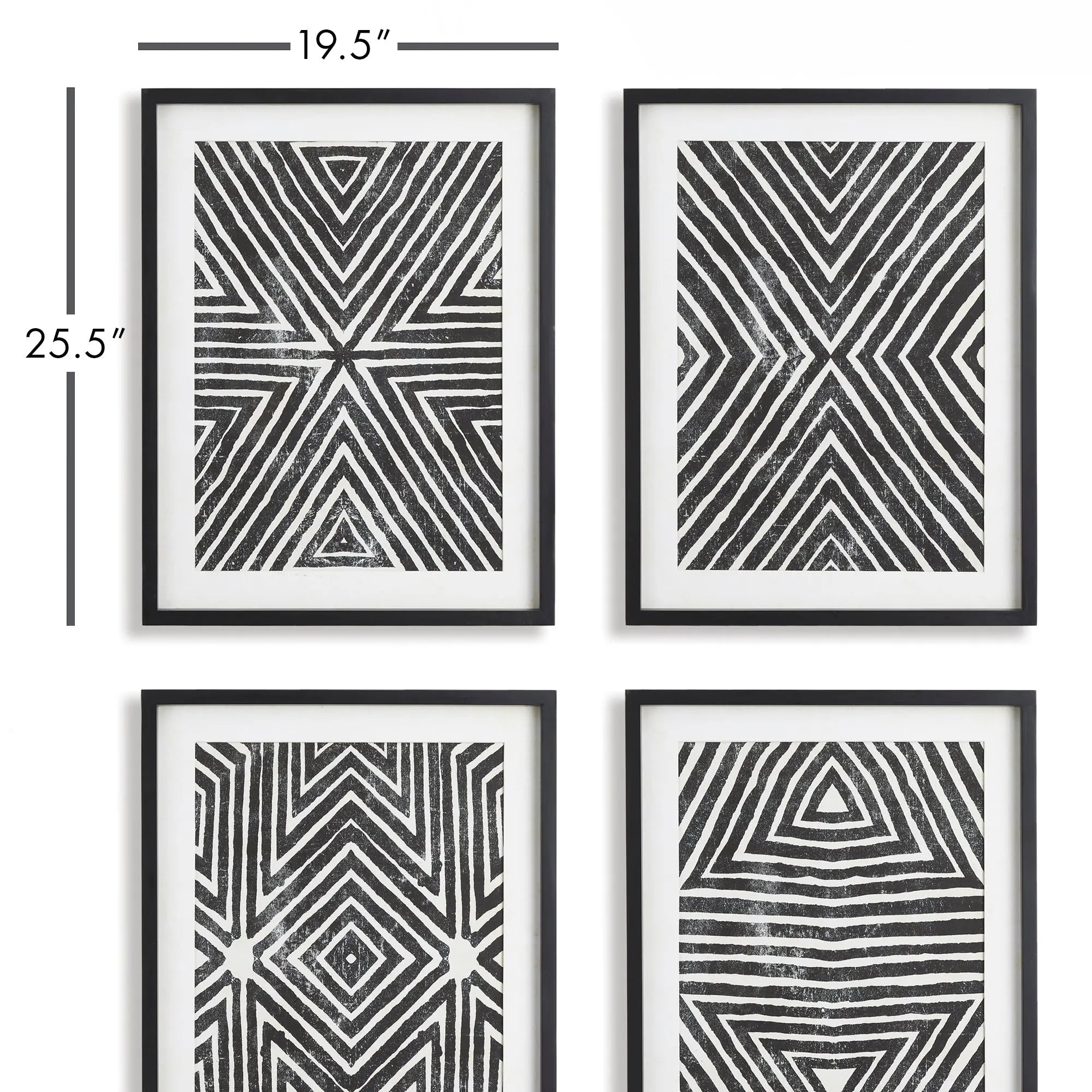 ACHROMATIC GEOMETRIC PRINTS, SET OF 4 Villa Decor & Design