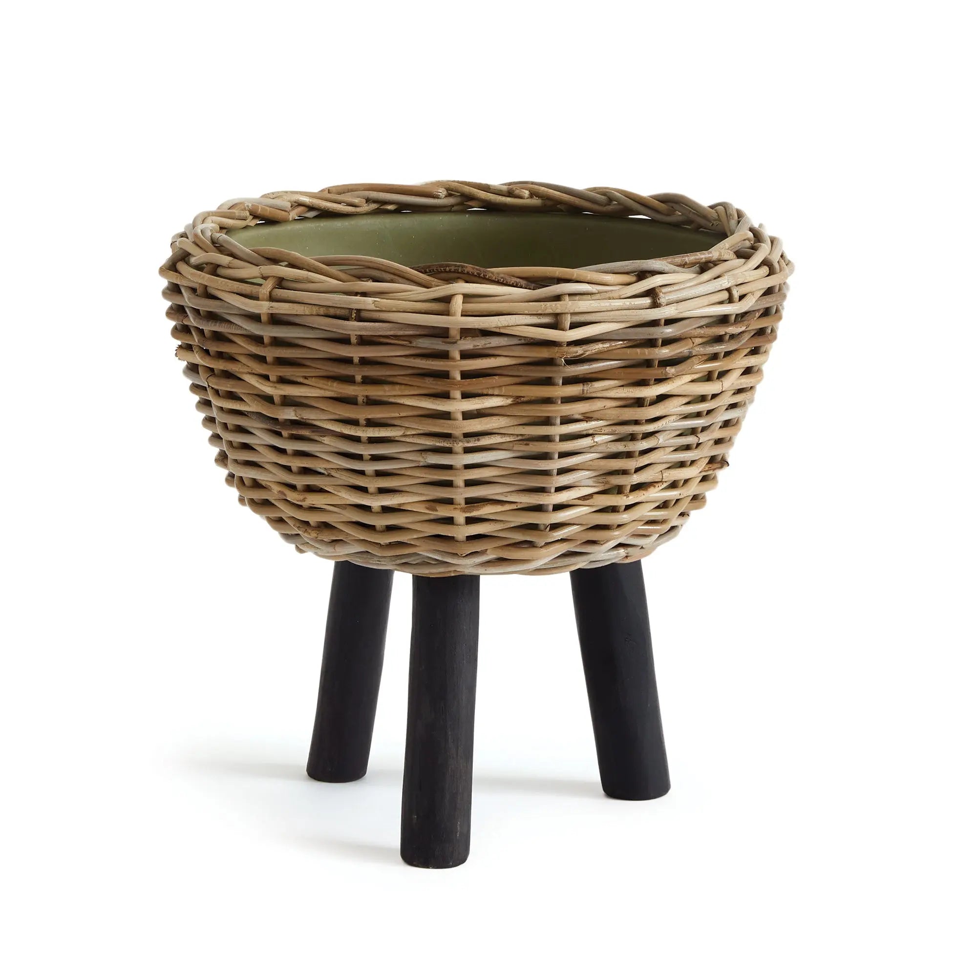 WOVEN RATTAN DRY BASKET PLANT RISER 17" Villa Decor & Design