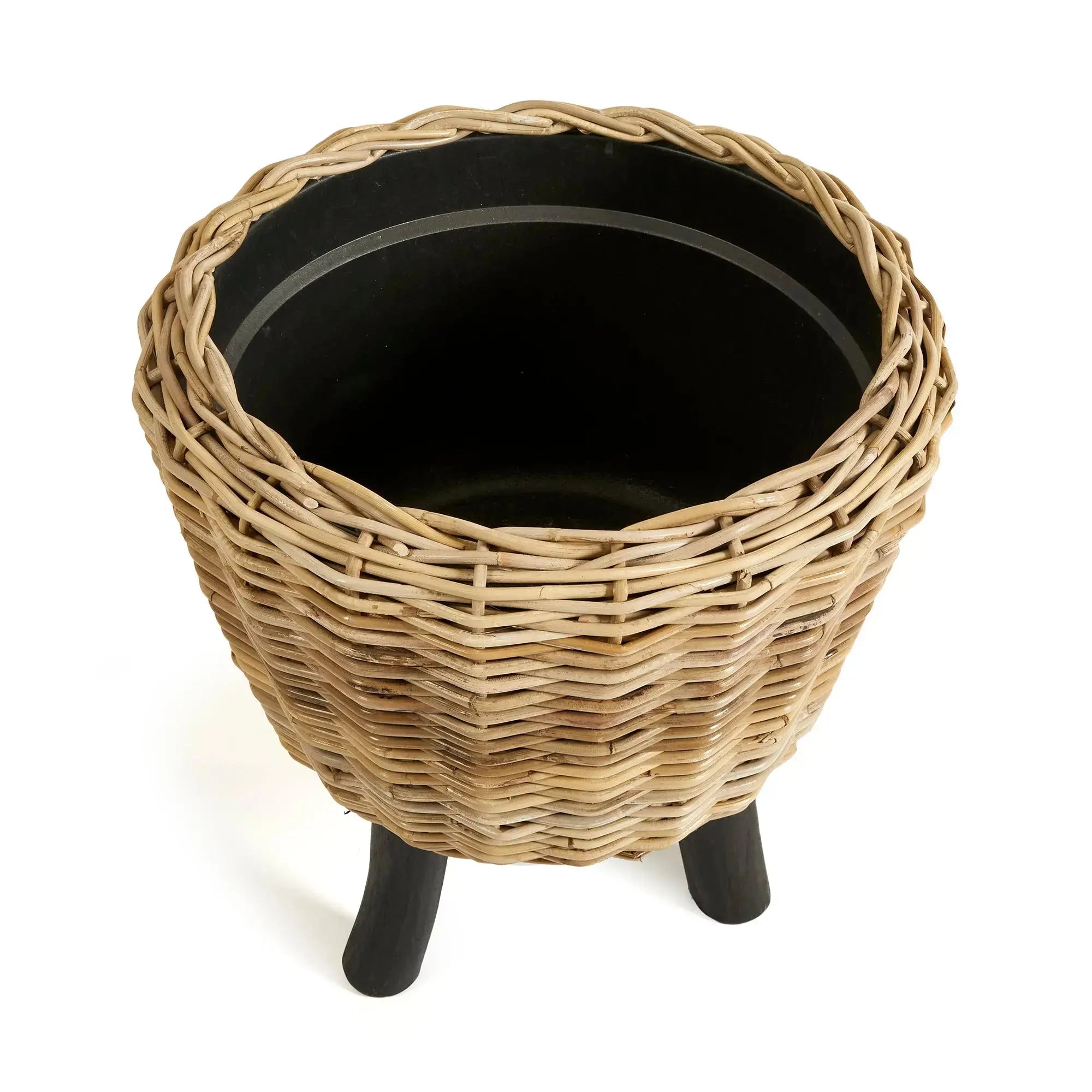 WOVEN RATTAN DRY BASKET PLANT RISER 21.25" Villa Decor & Design