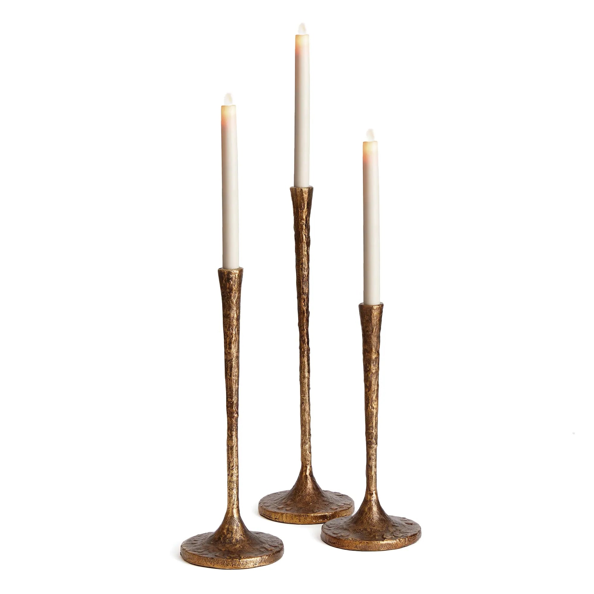 Burke Modern Taper Candle Holders – Set of 3  (White Ash Gold or Antique Brass) - Villa Decor & Design