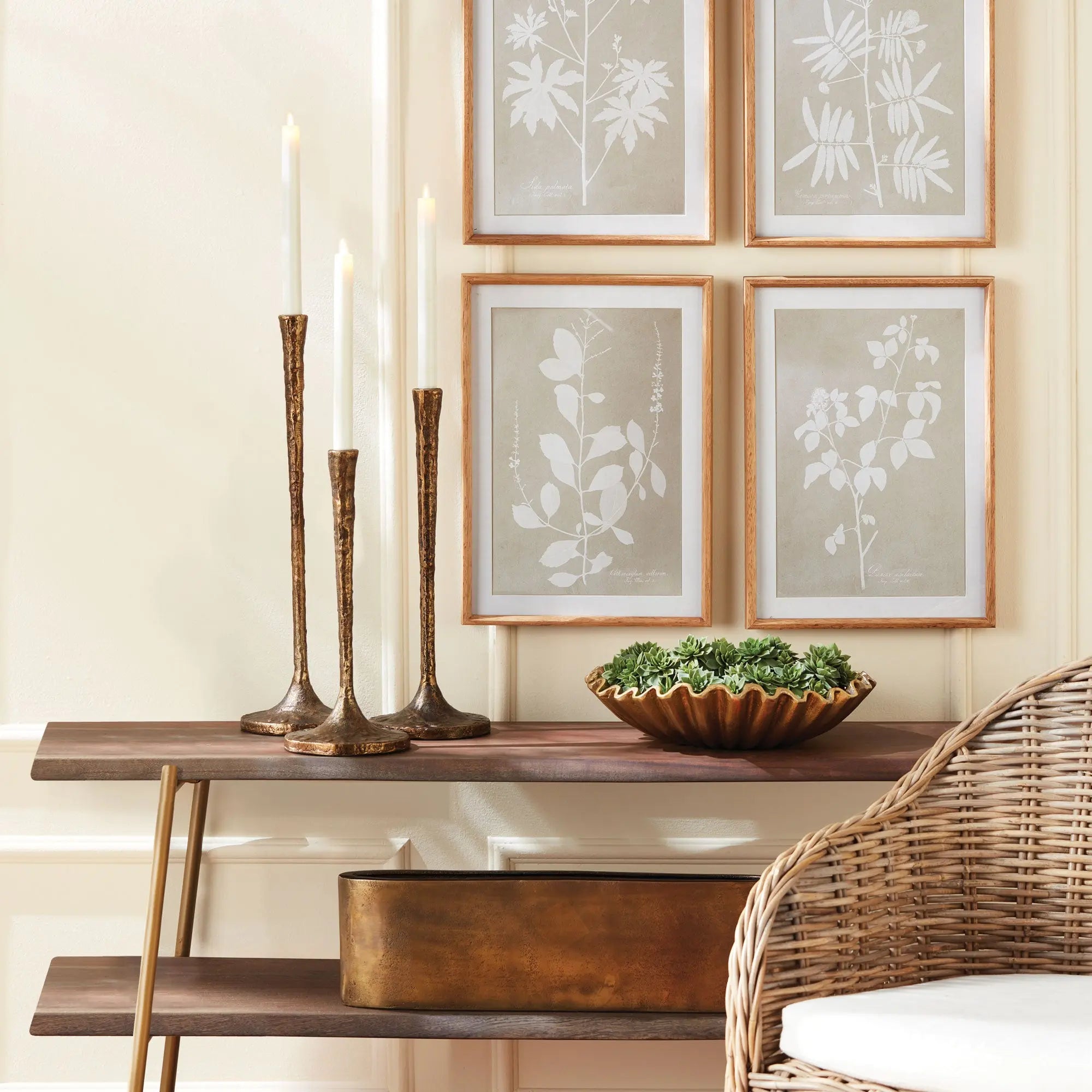 Burke Modern Taper Candle Holders – Set of 3  (White Ash Gold or Antique Brass) - Villa Decor & Design