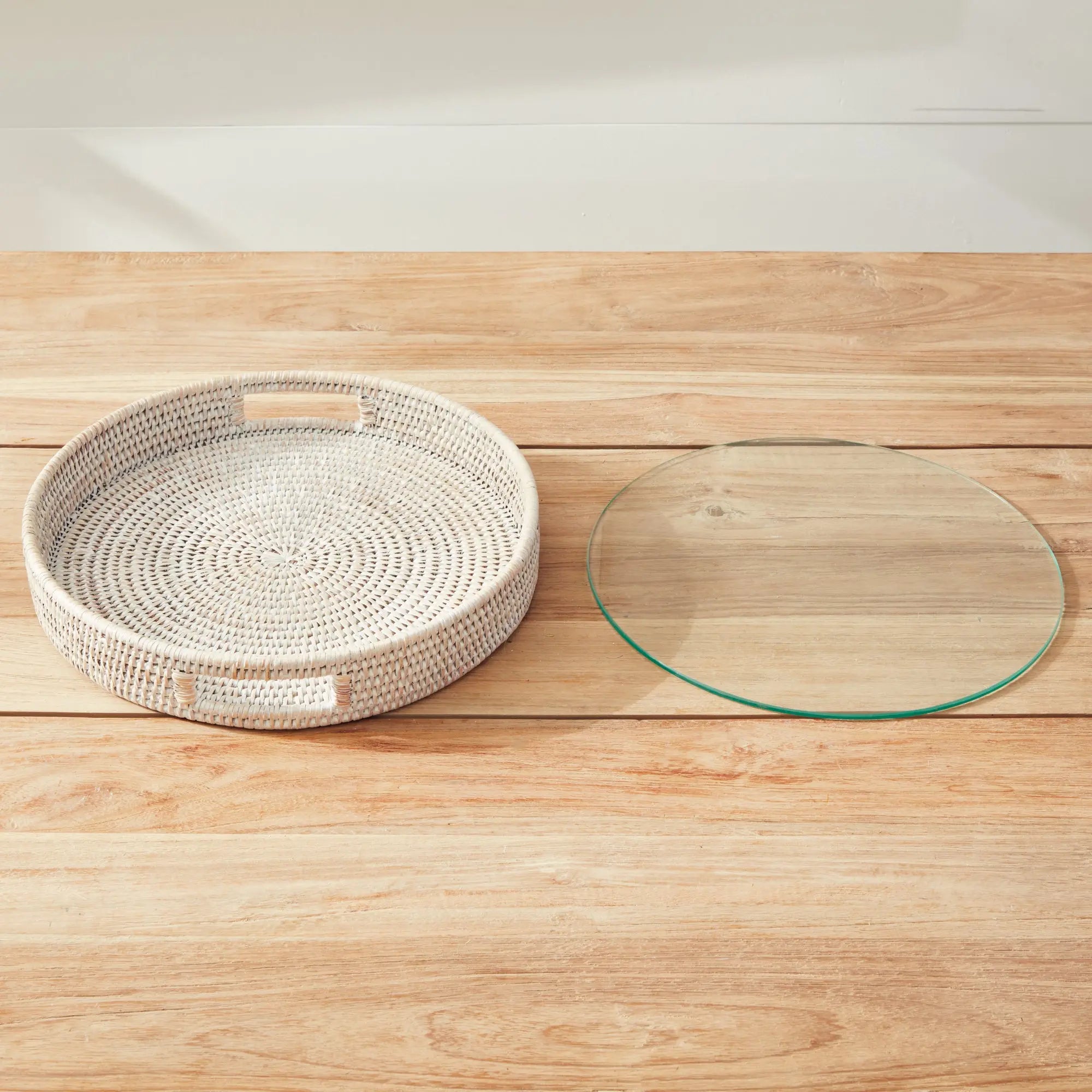 Burma Rattan Round Serving Tray - Whitewash MEDIUM