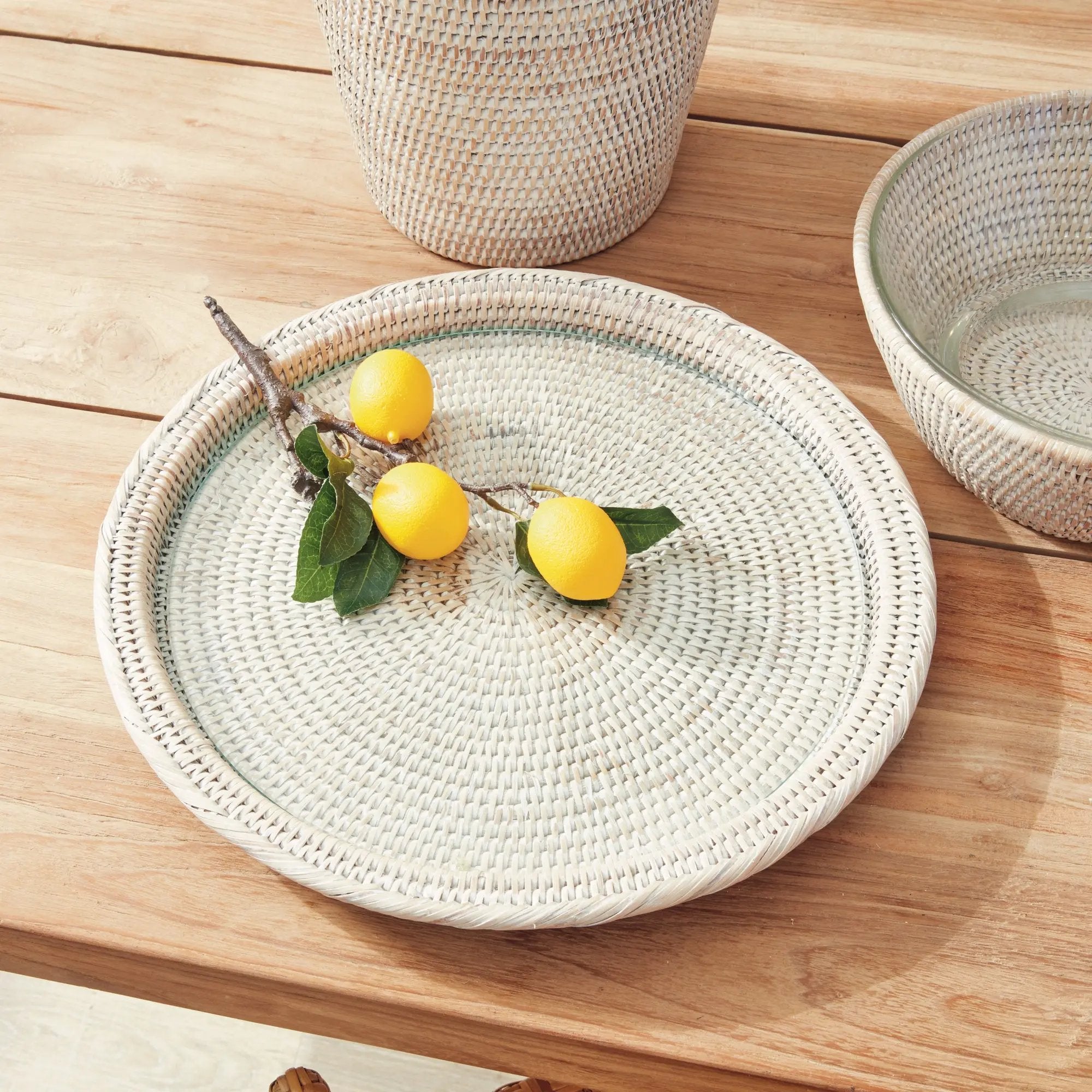 Burma Rattan Serving Platter - Handwoven with Glass Insert Napa Home & Garden