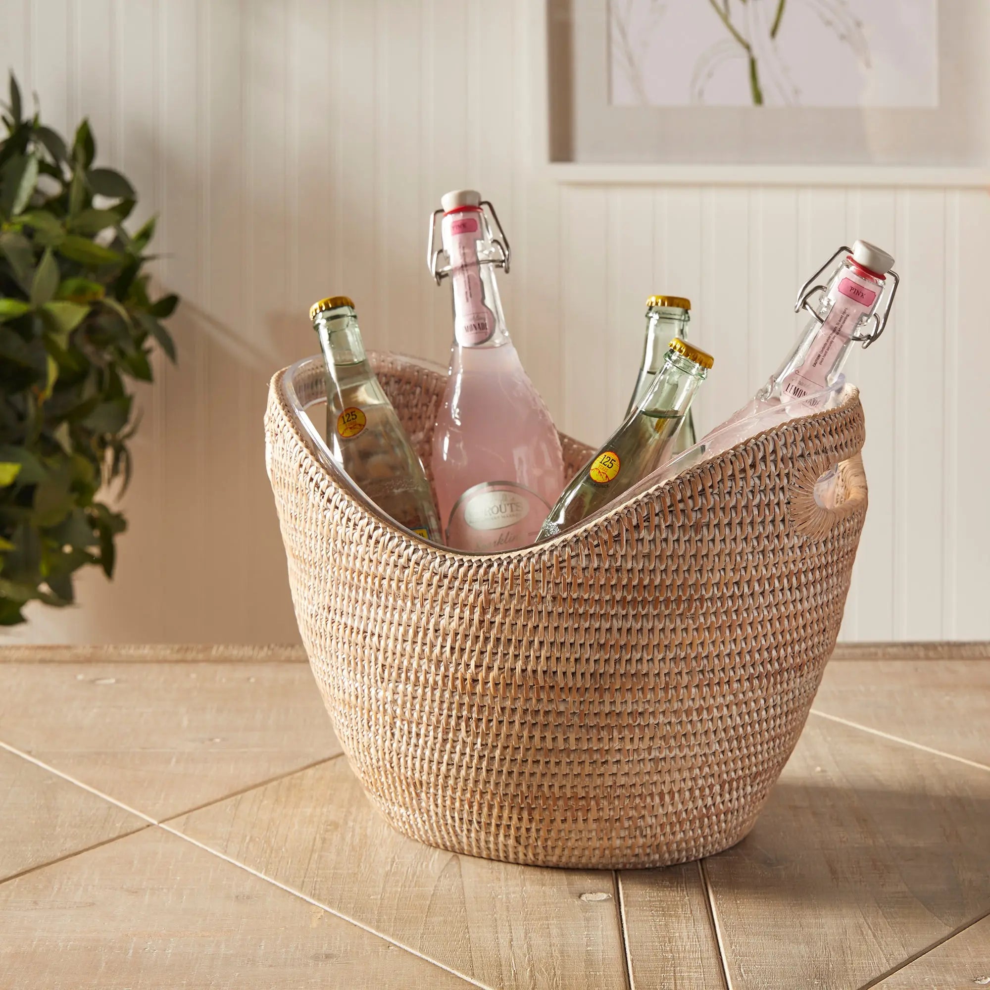 Burma Rattan Beverage Tub - Whitewash | LARGE