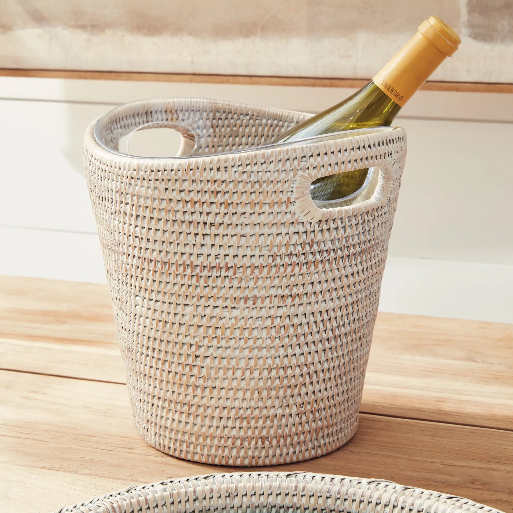 Burma Rattan Beverage Tub - Whitewash | SMALL
