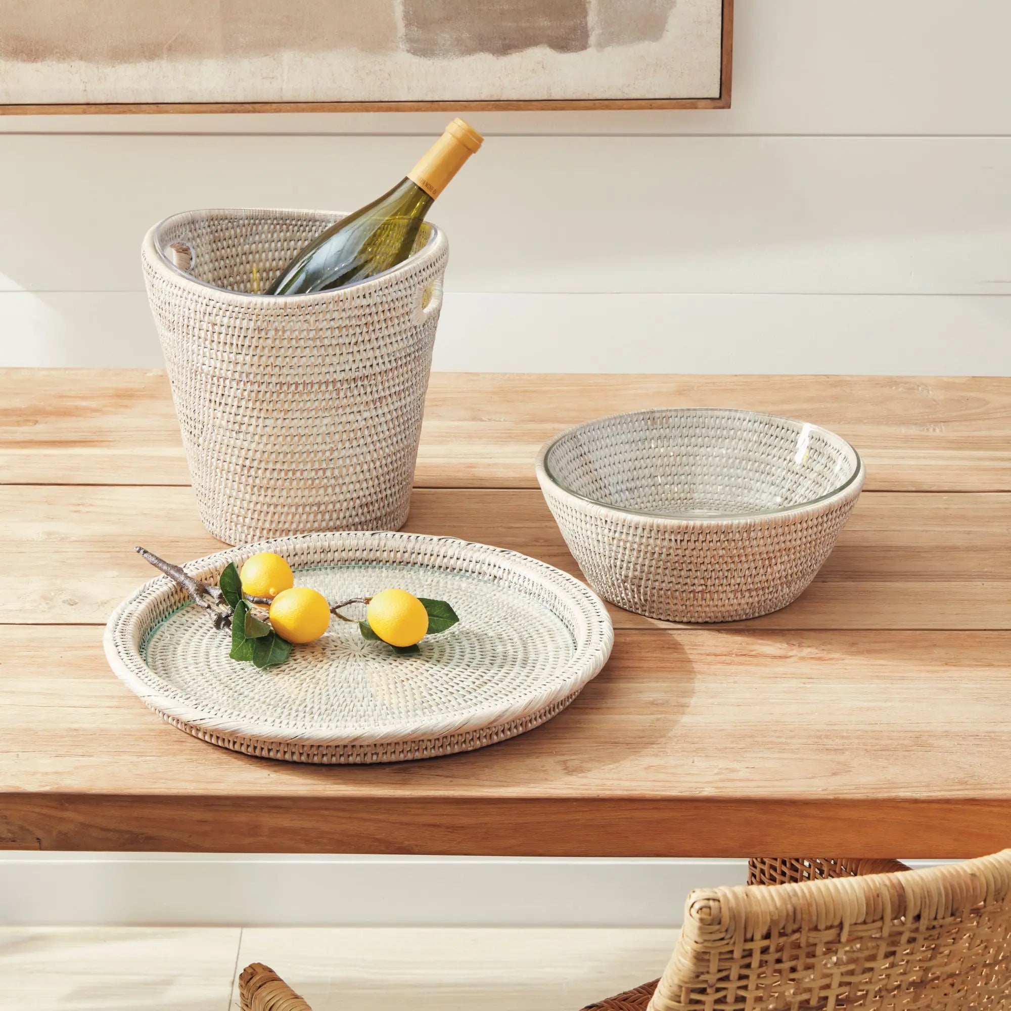 Burma Rattan Beverage Tub - Whitewash | SMALL