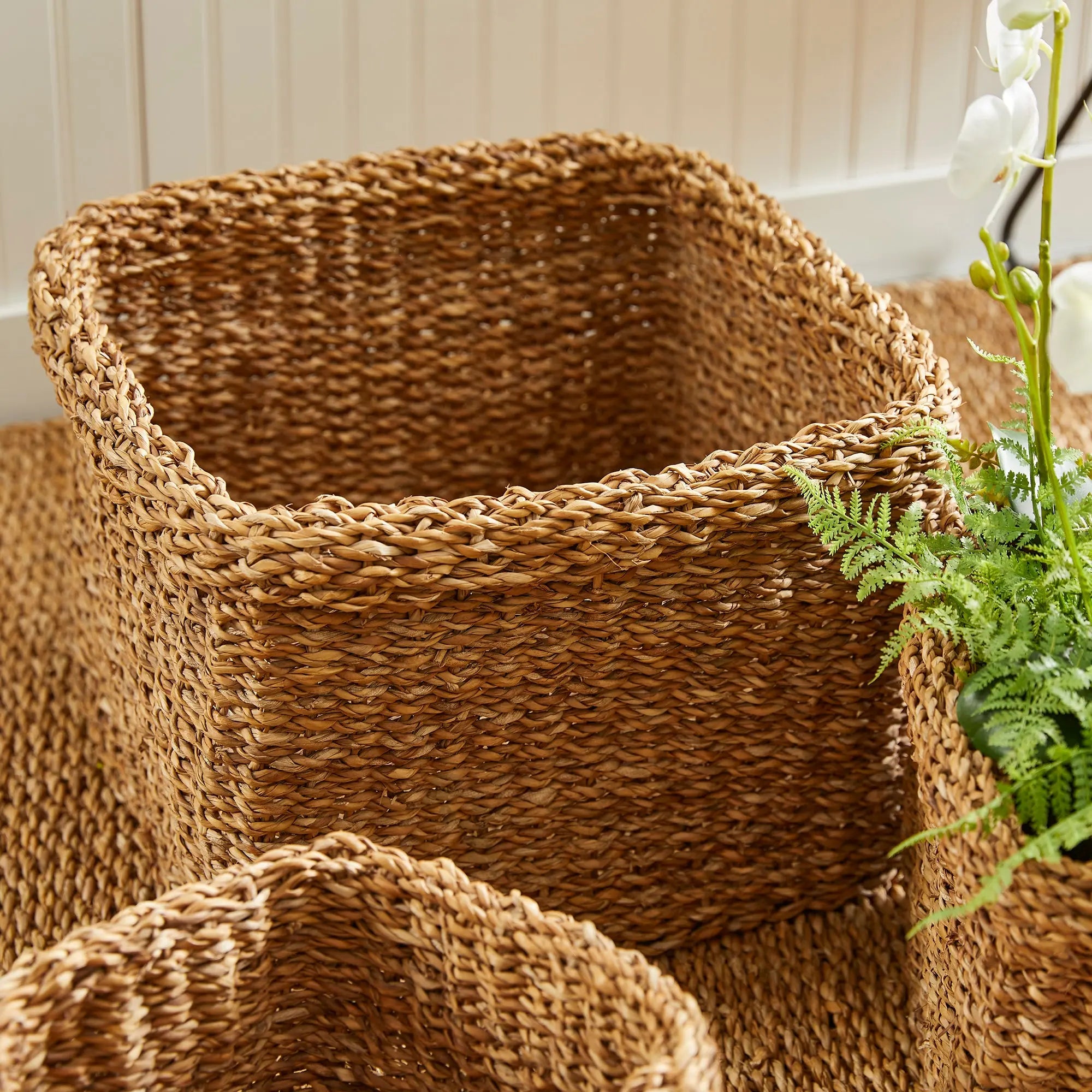 SEAGRASS SQUARE BASKETS WITH CUFFS, SET OF 3 Villa Decor & Design