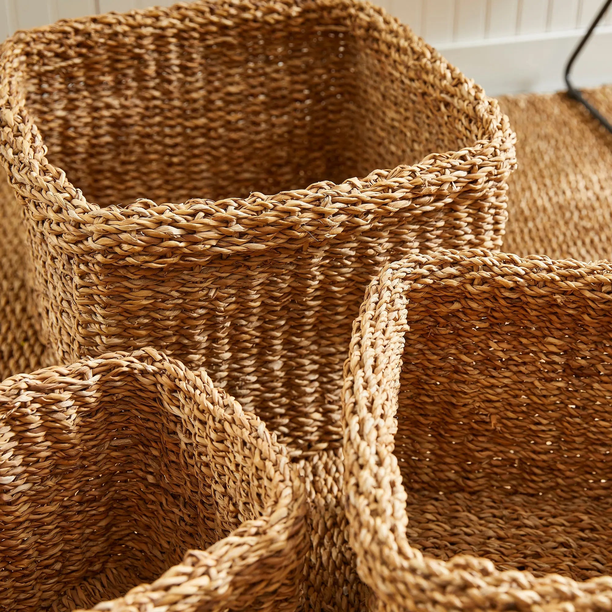 SEAGRASS SQUARE BASKETS WITH CUFFS, SET OF 3 Villa Decor & Design