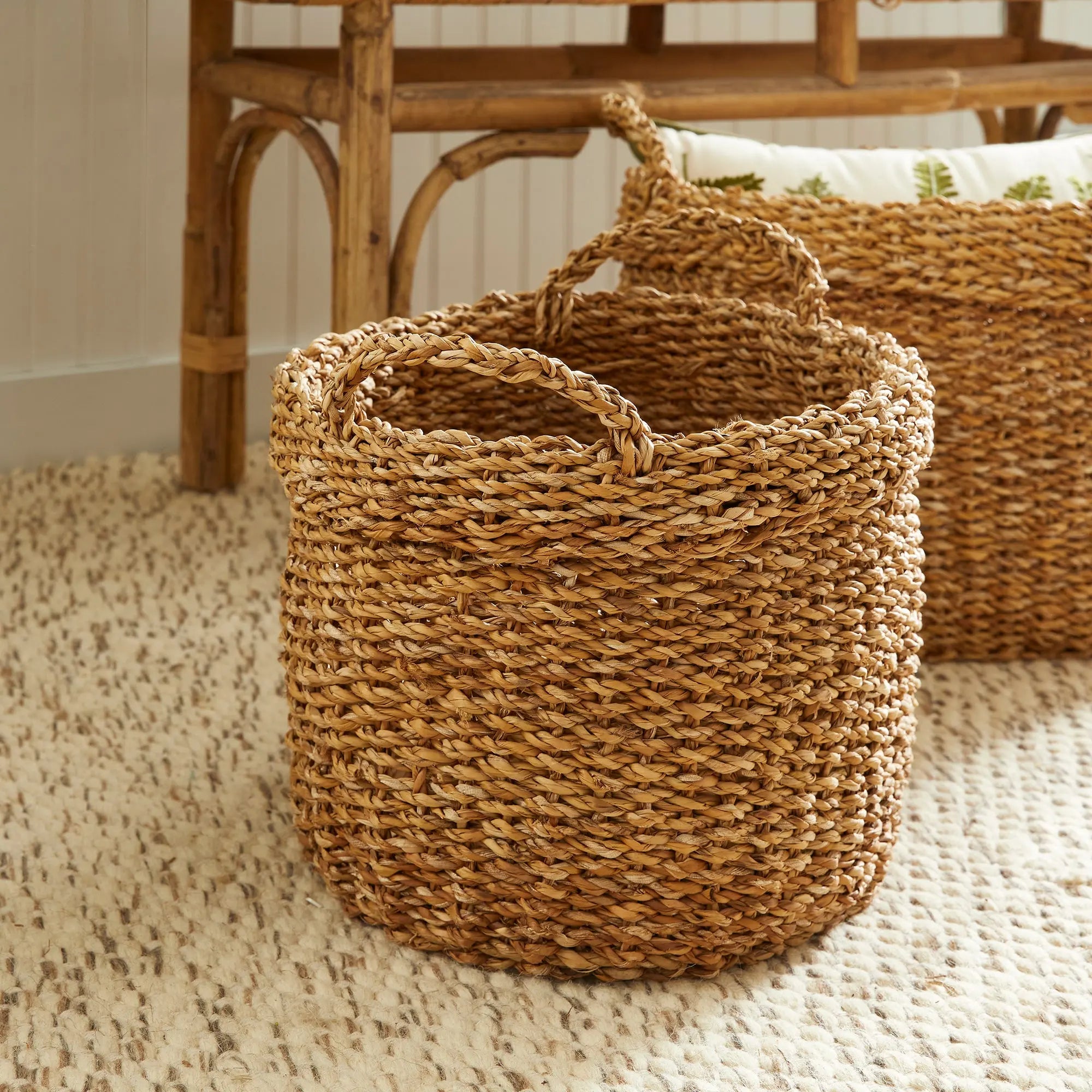 SEAGRASS OVAL BASKETS WITH HANDLES, SET OF 3 Villa Decor & Design