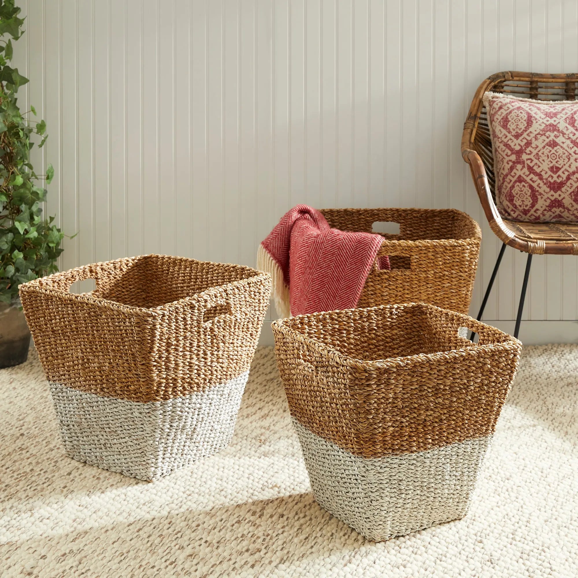 SEAGRASS RECTANGULAR STORAGE BASKETS, SET OF 3 Villa Decor & Design