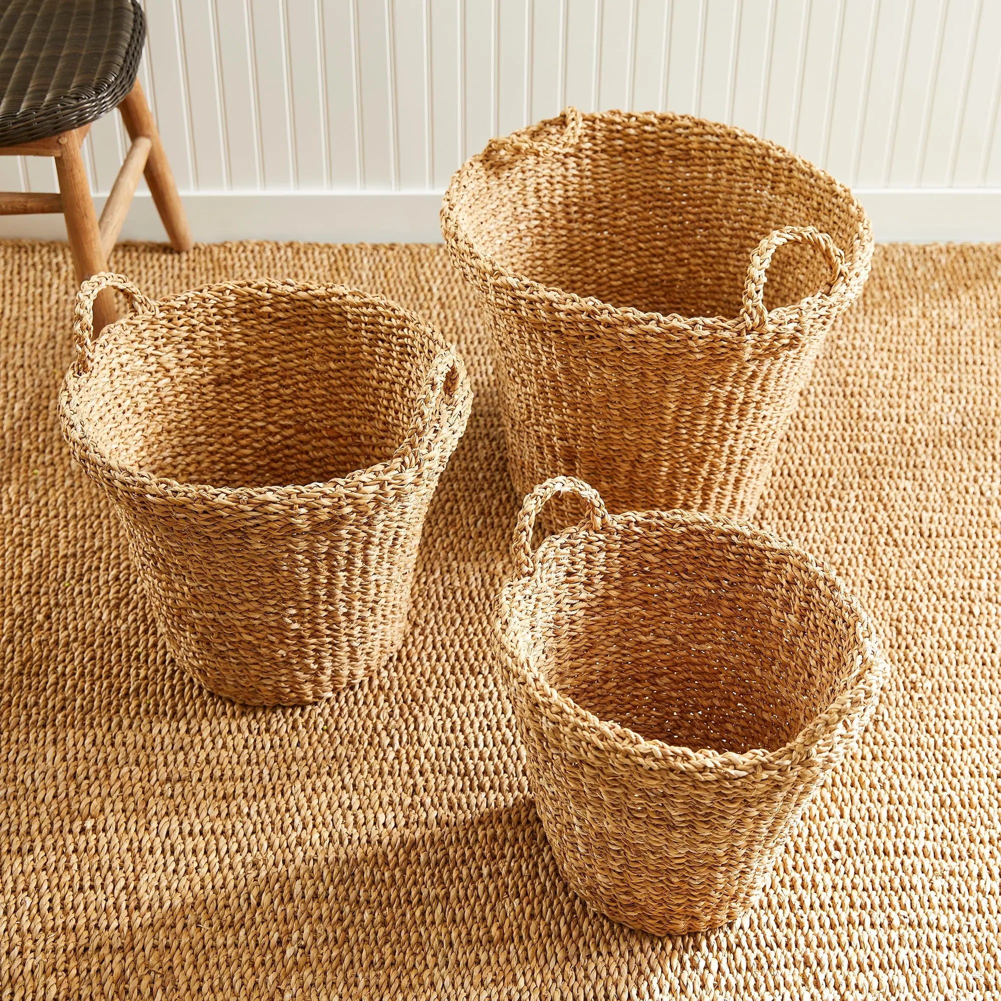 SEAGRASS TAPERED BASKETS WITH HANDLES, SET OF 3 Villa Decor & Design